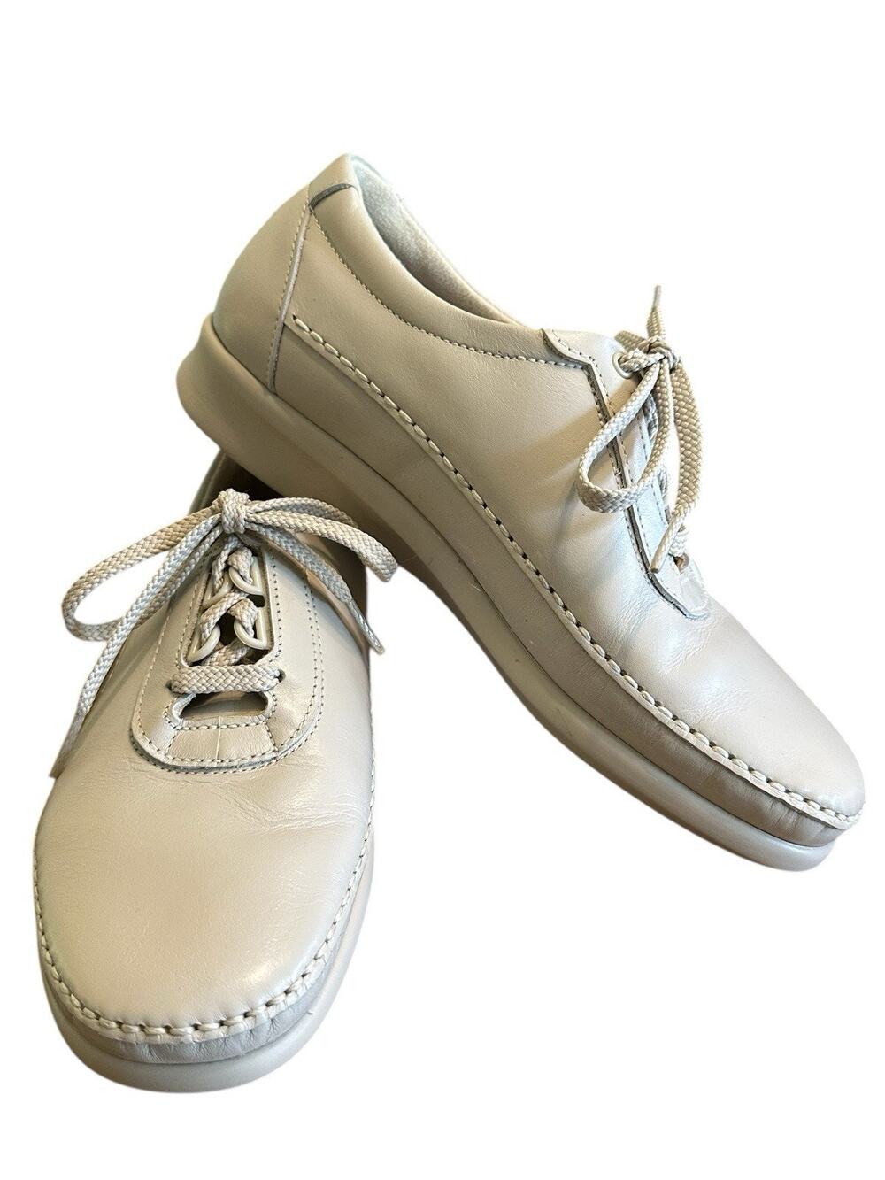 SAS Tripad Comfort Women Shoe 6M Ivory Soft Step Leather Lace Up Made USA EUC